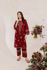 Winter - Best Selling - Red Blood - 2Pc Embroidered Dress