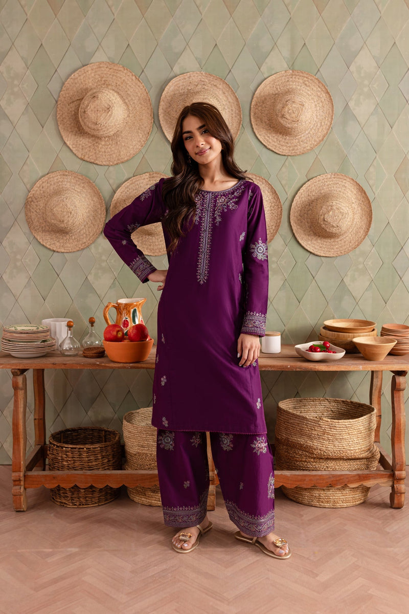 Winter - Best Selling - Raina Purple - 2Pc Embroidered Dress