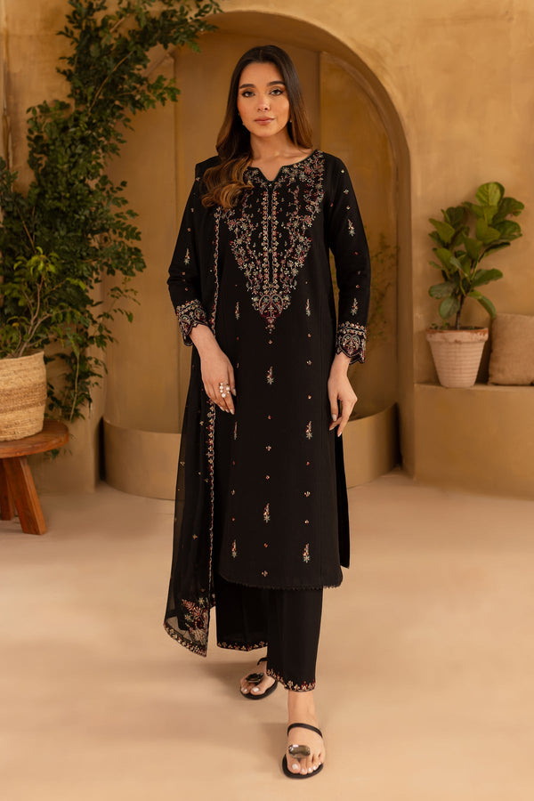 Winter - Black Wine - 3Pc Embroidered Dress