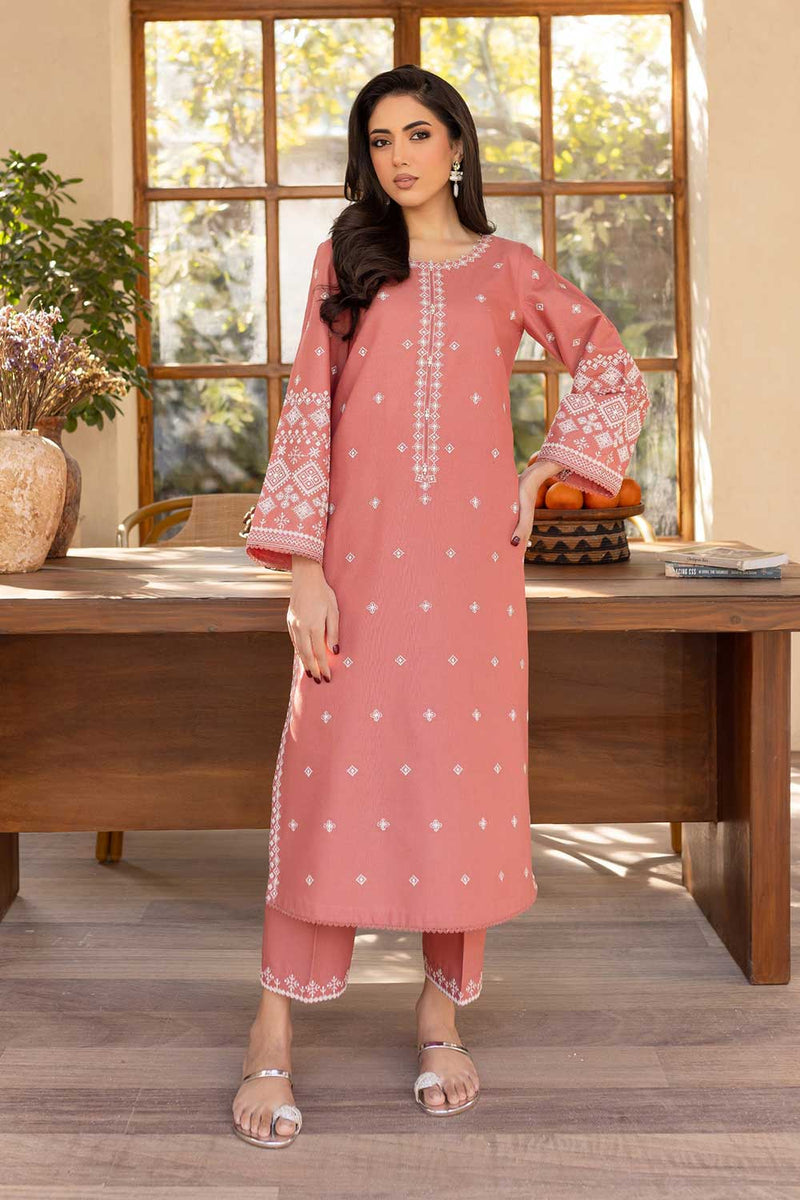 Winter - Coral Jasper - 2Pc Embroidered Dress