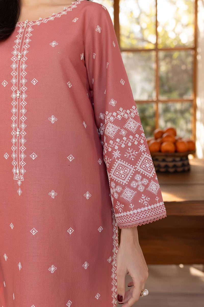 Winter - Coral Jasper - 2Pc Embroidered Dress