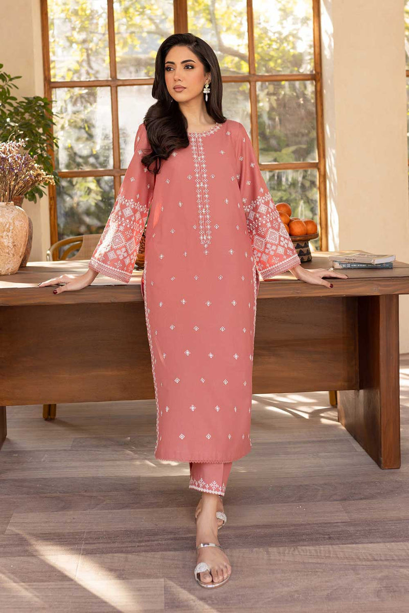 Winter - Coral Jasper - 2Pc Embroidered Dress