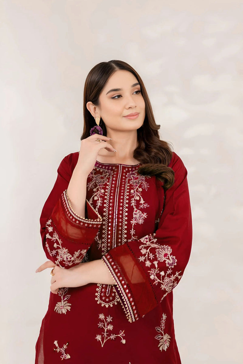 Winter - Best Selling - Red Blood - 2Pc Embroidered Dress