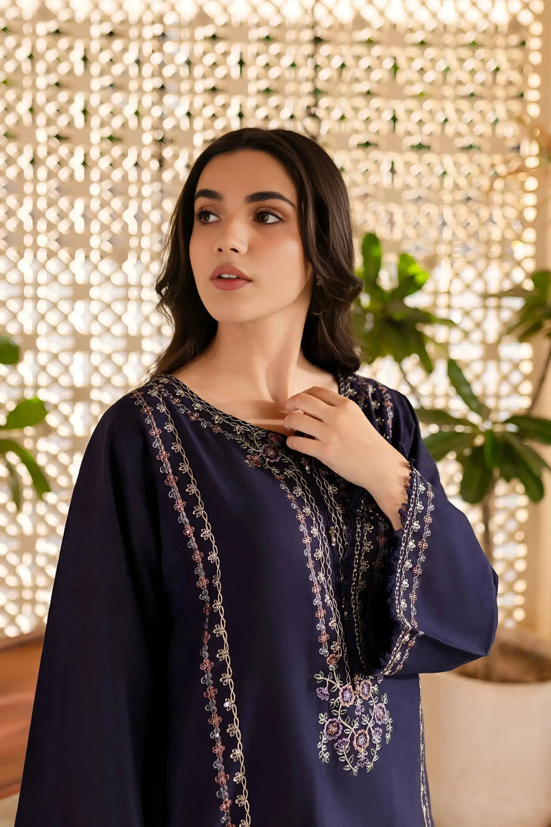 Winter - Blueberry - 2Pc Embroidered Dress